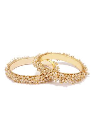 Designer Pearl Stone Wedding Bridal Bunched Pearl Bangles Set 3