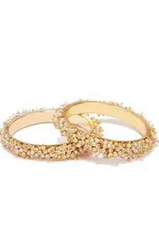 Designer Pearl Stone Wedding Bridal Bunched Pearl Bangles Set