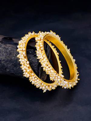 Designer Pearl Stone Wedding Bridal Bunched Pearl Bangles Set 1