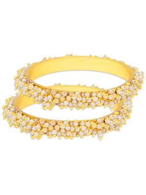 Designer Pearl Stone Wedding Bridal Bunched Pearl Bangles Set 1