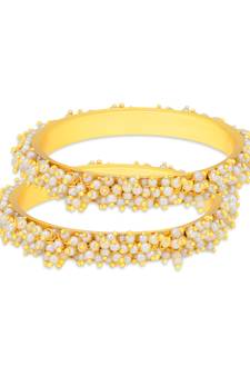 Designer Pearl Stone Wedding Bridal Bunched Pearl Bangles Set