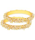Designer Pearl Stone Wedding Bridal Bunched Pearl Bangles Set