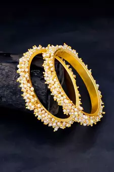 Designer Pearl Stone Wedding Bridal Bunched Pearl Bangles Set