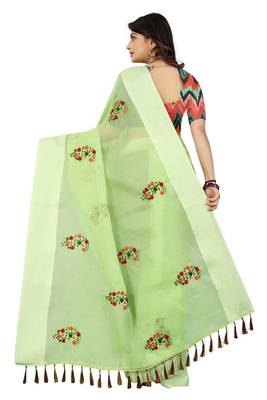 Green embroidered cotton saree with blouse 3