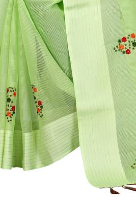 Green embroidered cotton saree with blouse 4