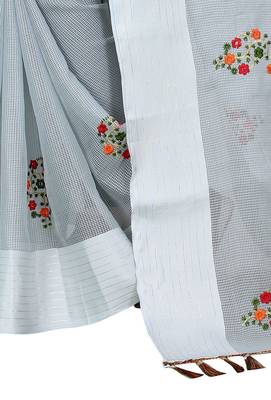 Grey embroidered cotton saree with blouse 4