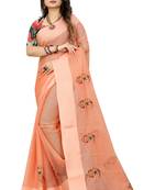 Orange embroidered cotton saree with blouse
