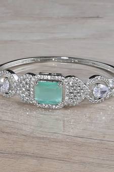 Rhodium Plated Mint Stone Cubic Zirconia Bracelet BD657