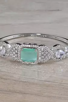Rhodium Plated Mint Stone Cubic Zirconia Bracelet BD657
