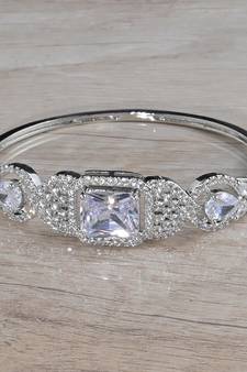 Rhodium Plated White Stone Cubic Zirconia Bracelet BD658