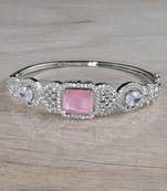 Rhodium Plated Pink Stone Cubic Zirconia Bracelet BD659