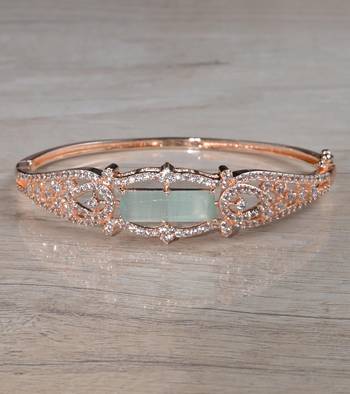 Rose Gold Plated Mint Stone Cubic Zirconia Bracelet BD663 1