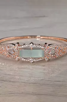 Rose Gold Plated Mint Stone Cubic Zirconia Bracelet BD663