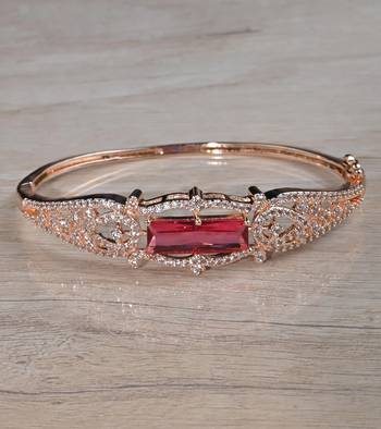 Rose gold plated ruby stone cubic zirconia bracelet bd664 1