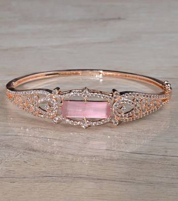 Rose gold plated pink stone cubic zirconia bracelet bd665 1