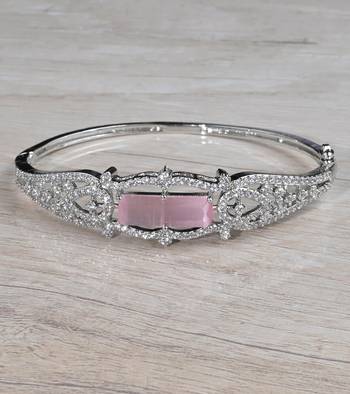 Rhodium plated pink stone cubic zirconia bracelet bd667 1
