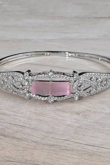 Rhodium Plated Pink Stone Cubic Zirconia Bracelet BD667