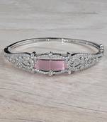 Rhodium Plated Pink Stone Cubic Zirconia Bracelet BD667