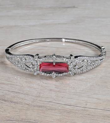 Rhodium plated ruby stone cubic zirconia bracelet bd668 1