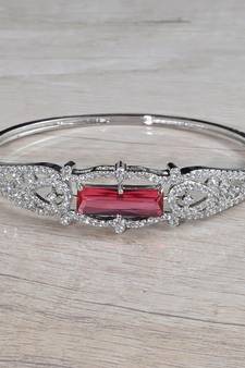 Rhodium Plated Ruby Stone Cubic Zirconia Bracelet BD668