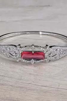 Rhodium Plated Ruby Stone Cubic Zirconia Bracelet BD668