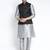 Benstoke Men's Silk Blend Grey Kurta With Pyjama & Black Nehru Jacket