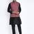 Benstoke Men's Silk Blend Black Kurta With Pyjama & Maroon Printed Nehru Jacket