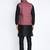 Benstoke Men's Silk Blend Black Kurta With Pyjama & Maroon Printed Nehru Jacket