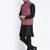 Benstoke Men's Silk Blend Black Kurta With Pyjama & Maroon Printed Nehru Jacket