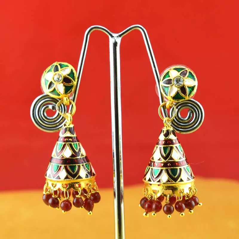 Rajasthani Earing Gold Platted Stone Meenakari Cz Ad Moti Pearl Polki Kundun