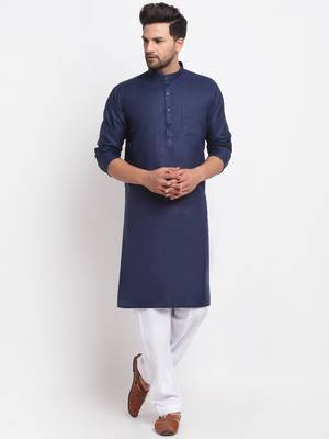 Navy Blue & White solid kurta with salwar 1