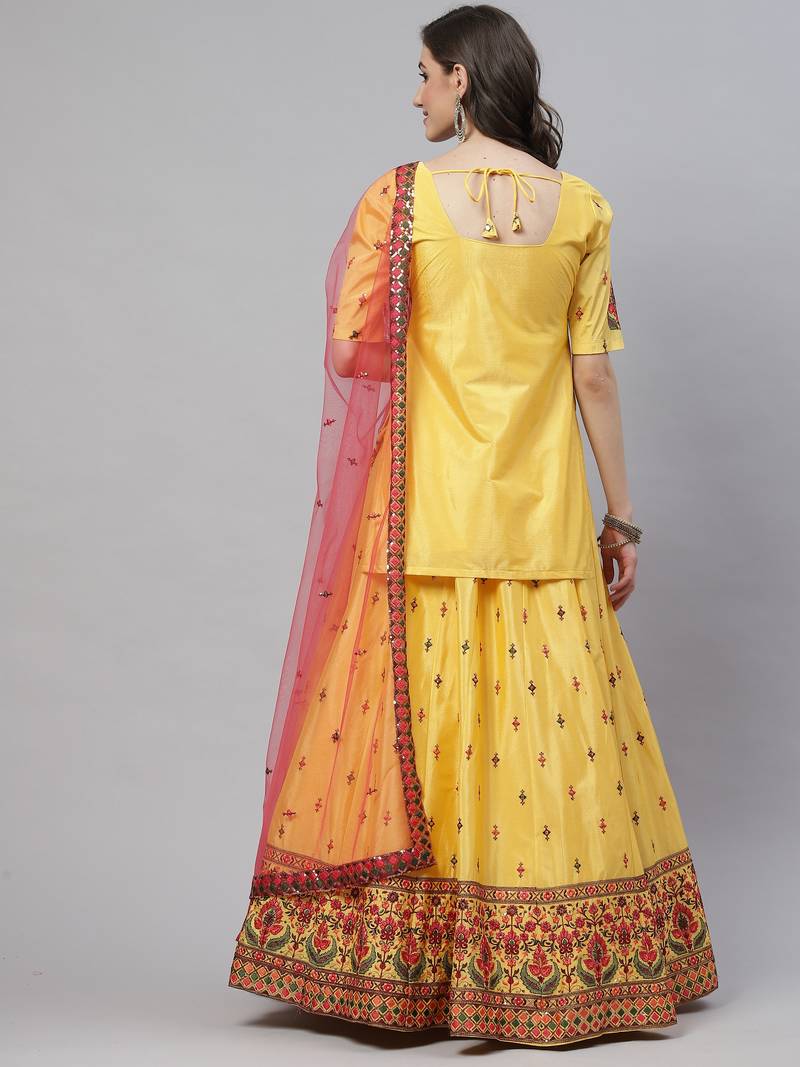 Chinon Chiffon Gota Patti And Thread With Sequince Embroidered Work Lehenga & Unstiched Blouse With Dupatta