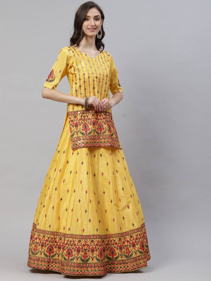 Chinon Chiffon Gota Patti And Thread With Sequince Embroidered Work Lehenga & Unstiched Blouse With Dupatta