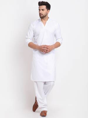 White solid pathani kurta with salwar 1