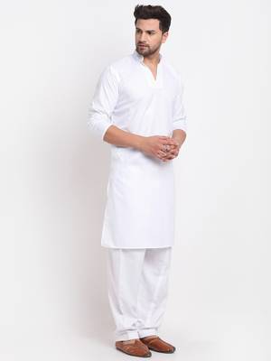 White solid pathani kurta with salwar 3