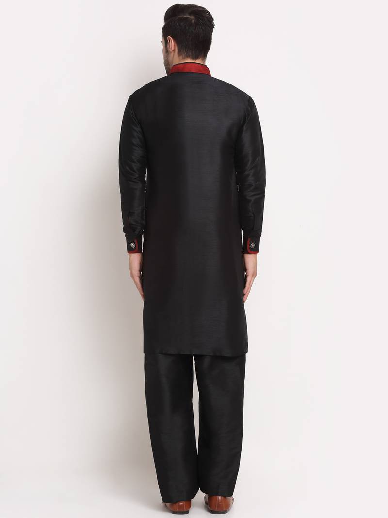 Black solid kurta with pyjama