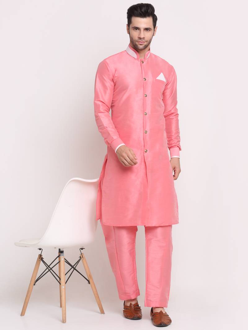 Pink solid kurta with pyjama