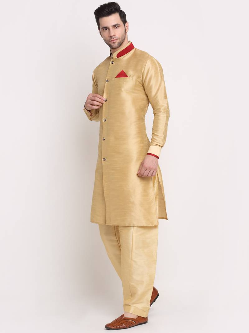 Gold solid kurta with pyjama