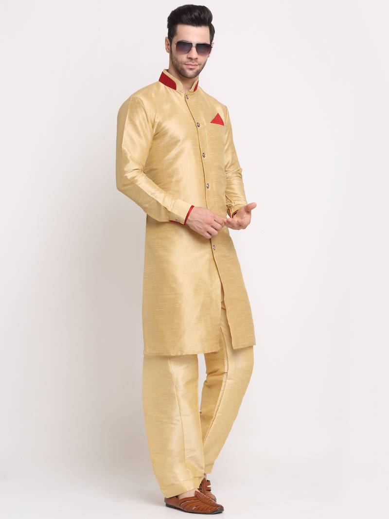 Gold solid kurta with pyjama