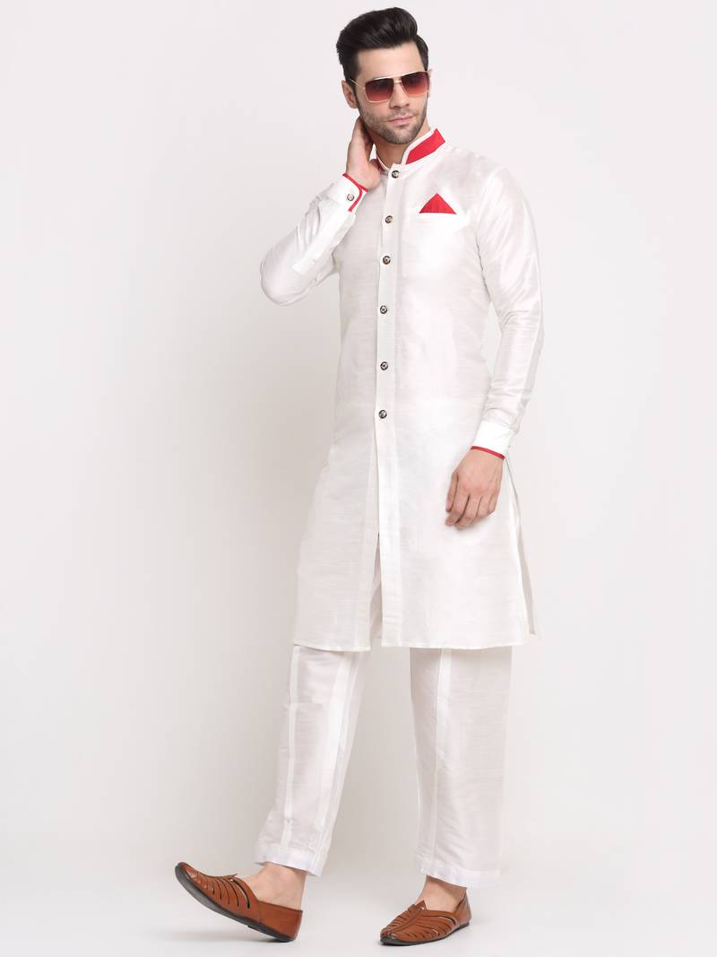 White solid kurta with pyjama