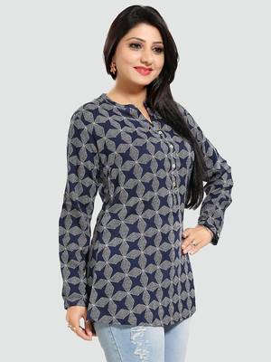 Navy-blue printed rayon short-kurtis 2