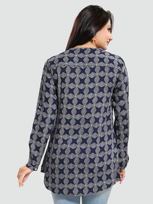 Navy-blue printed rayon short-kurtis 3
