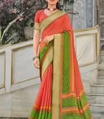 Peach printed brasso saree with blouse