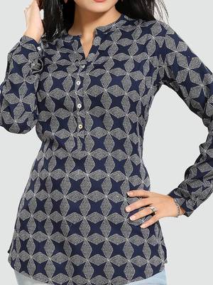 Navy-blue printed rayon short-kurtis 4