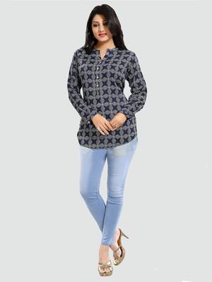 Navy-blue printed rayon short-kurtis 5
