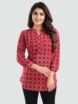 Red printed rayon short-kurtis 1