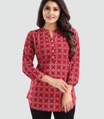 Red printed rayon short-kurtis
