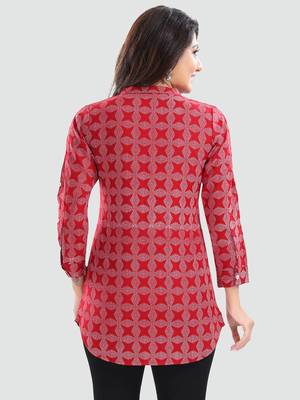 Red printed rayon short-kurtis 3