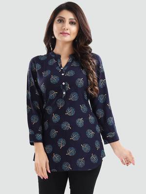 Blue printed rayon short-kurtis 1