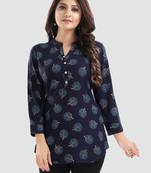 Blue printed rayon short-kurtis